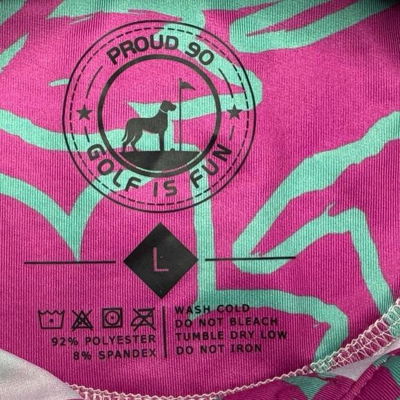 Proud 90 Women's Short Sleeve Pink Green Floral Pattern Golf Polo Shirt - Size L - Picture 4 of 4